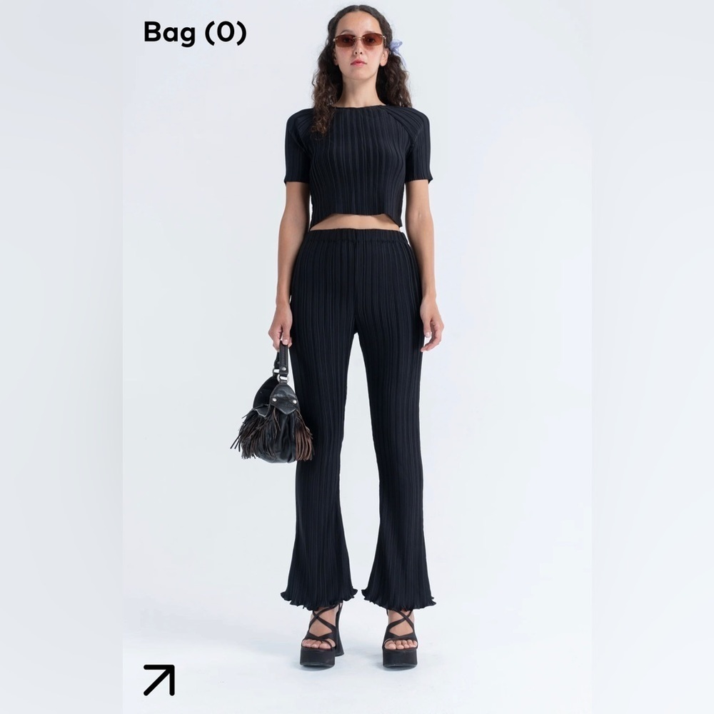 Arthur Black Gathered Pleated Ribbed Flare Leg Pants A6